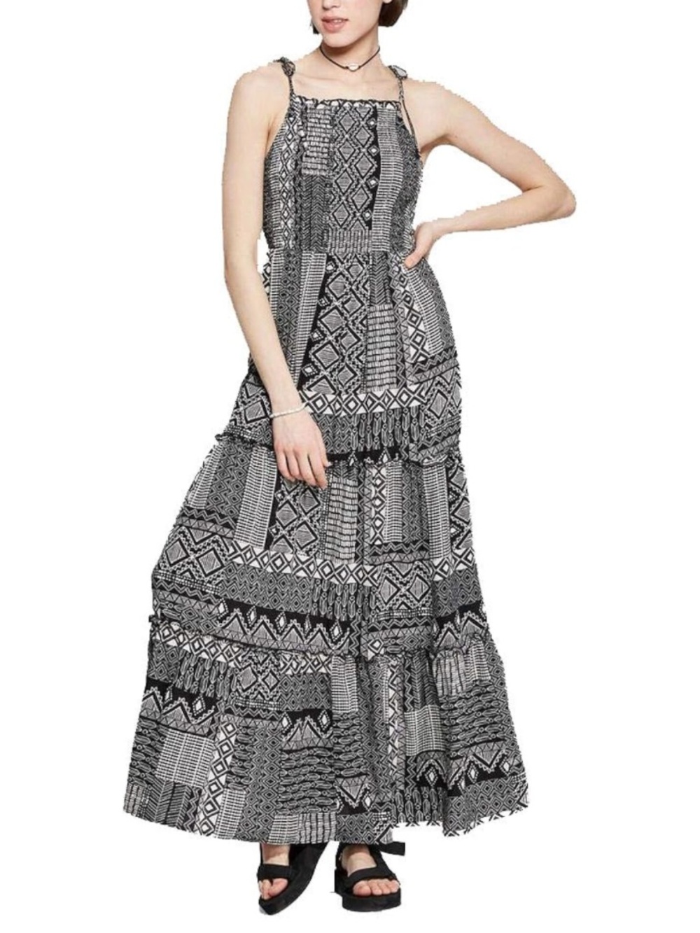 Wild Fable Black & White Geometric Maxi Spaghetti Strap Dress size M